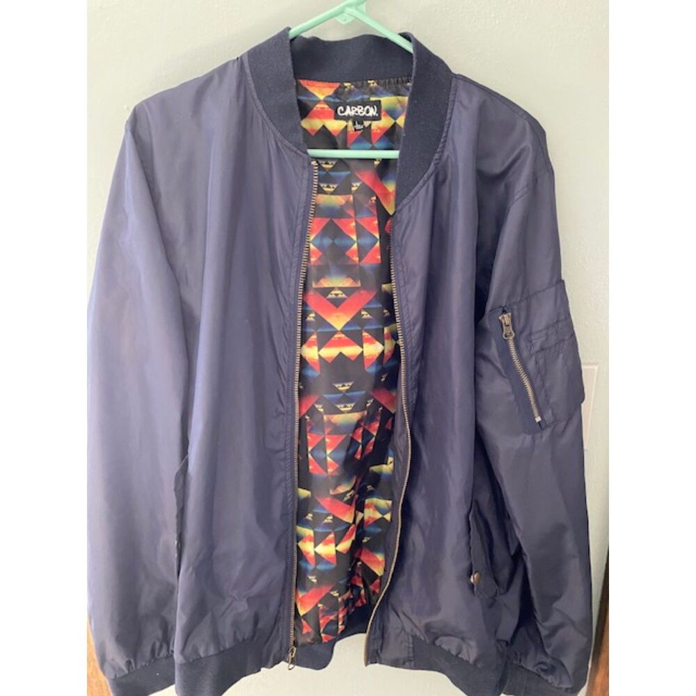 Carbon Men's Bomber Jacket Size Large Nylon Full Zip Geometric Print Lining